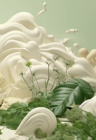 Fresh herbs rising around swirls of green goddess butter