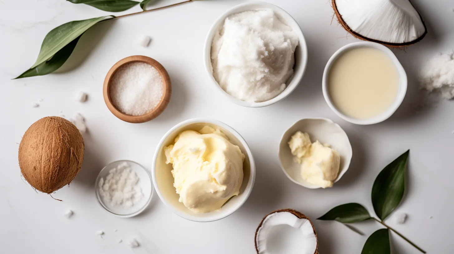 Coconut, sea salt and butter on a table