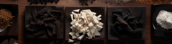 Smoked salts and spices in a wooden tray