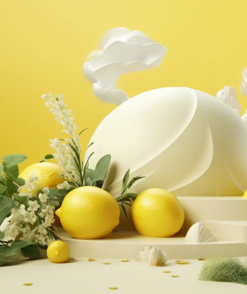Lemons, leaves and blossoms around soft citrus butter